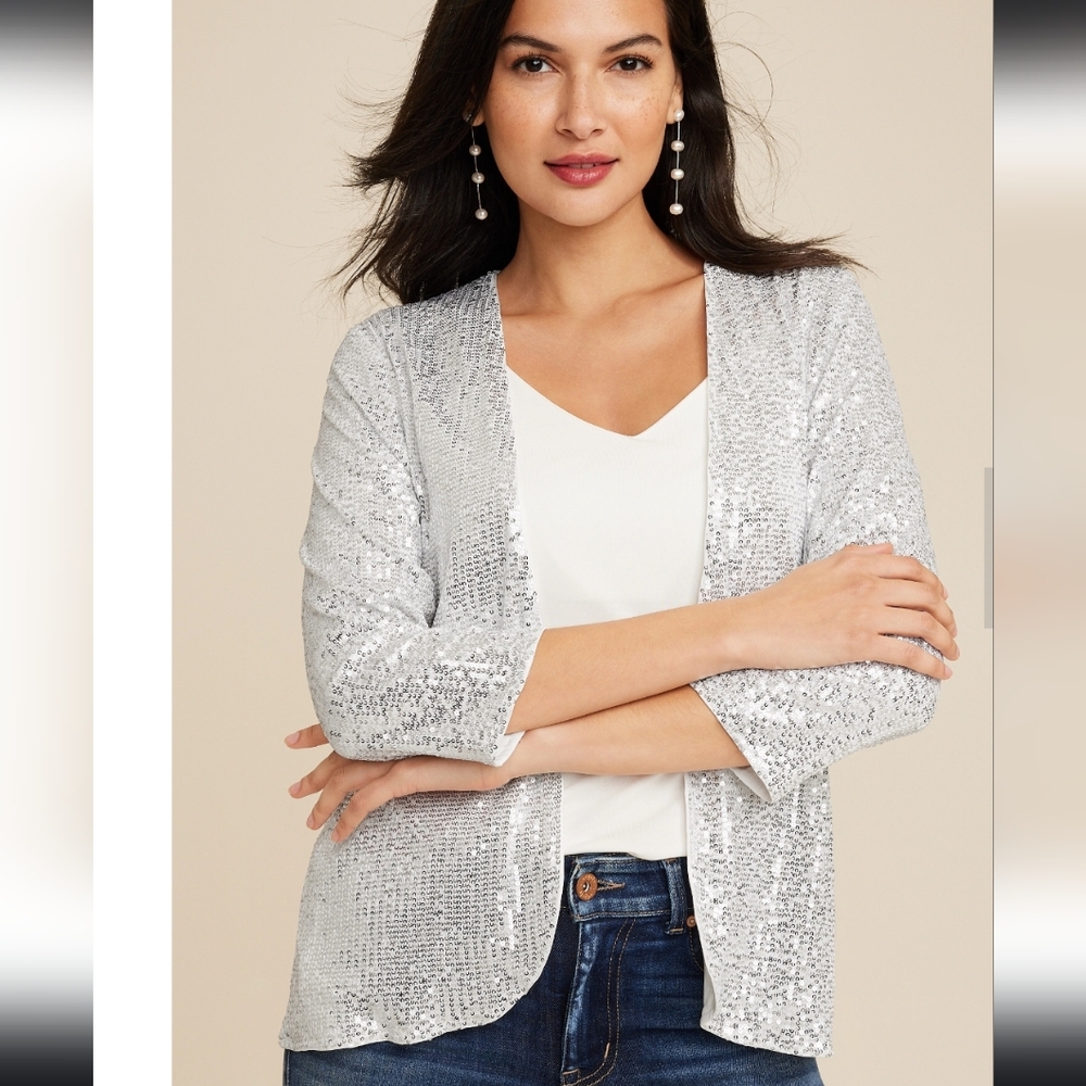 Maurices, Large, Silver Sequin Cardigan